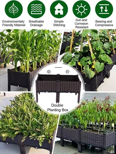 Miniatura 6 de Kalolary 2 juegos de cama de jardín elevada con patas, cajas de plantas de patio, flores vegetales, contenedor elevado para plantas