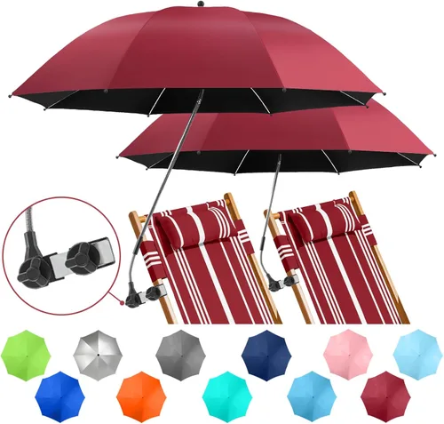 Paquete de 2 paraguas de playa con abrazadera, paraguas ajustable de 360° para silla, paraguas UPF50+ para silla de playa, silla de patio, silla de