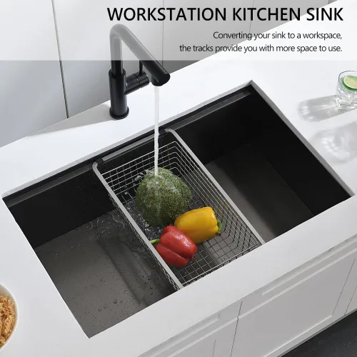 Miniatura 2 de Fregadero de cocina negro 32 para montaje inferior, 32 x 19 x 10 pulgadas, fregadero de cocina de acero inoxidable negro calibre 16, fregadero