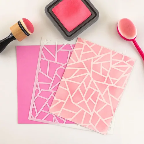 Miniatura 8 de Juego de 10 pinceles de mezcla de tinta, para manualidades, manualidades, papel para manualidades, con 6 plantillas de plástico para hacer tarjetas