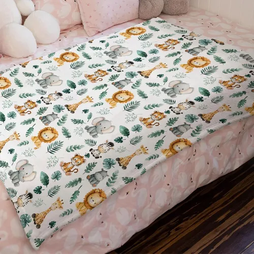 Miniatura 4 de HawSkgFub Mantas de bebé de animales de la selva safari para niños, regalo de ducha, franela de franela de hoja de palma tropical, cama