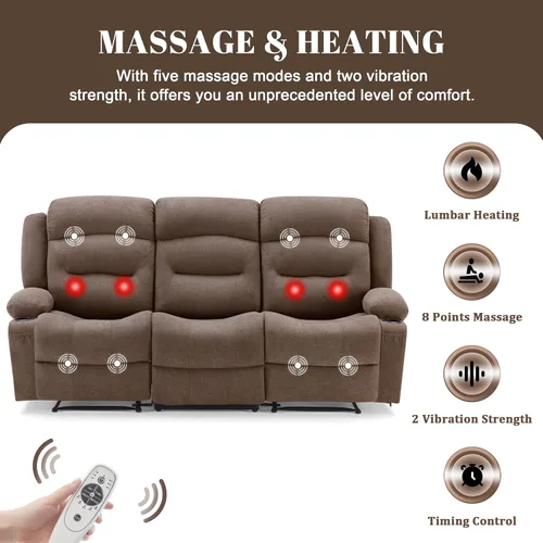 Miniatura 5 de Sofá reclinable extra grande con masaje y calor, sofá reclinable RV grande de 3 plazas para sala de estar, sofá reclinable pegado a la pared