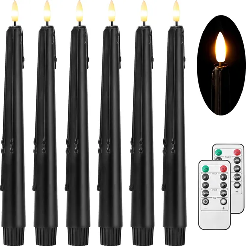 Stmarry - Velas cónicas sin llama negras con control remoto y temporizador - Velas LED de cera real de 9.65 pulgadas - Velas cónicas de cera para