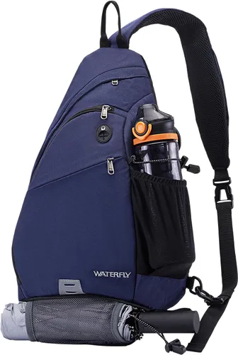 Miniatura 14 de WATERFLY - Mochila con eslinga, bandolera pequeña, bolsa de hombro para hombres y mujeres, para viajes, ciclismo, senderismo, mochila de día Azul