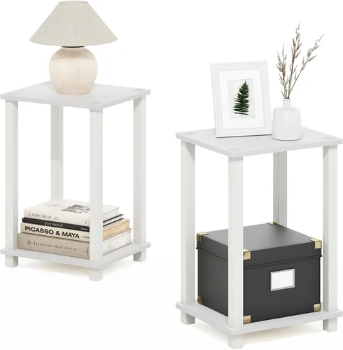 Miniatura 9 de Furinno Simplistic Mesita lateral auxiliar y de noche de 1 nivel con postes de plástico, pino ámbar/negro