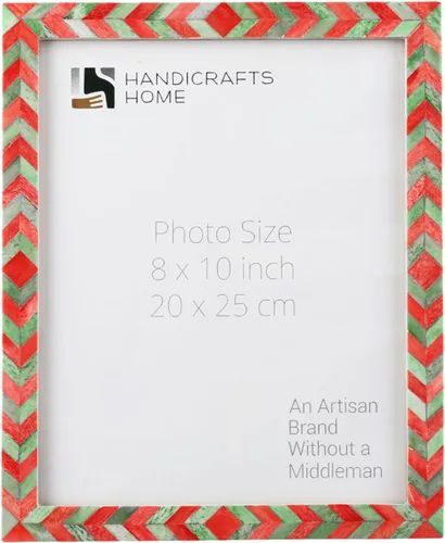 Miniatura 8 de Handicrafts Home Marco de fotos de mosaico chevron – Marco de fotos hecho a mano con incrustaciones de hueso de 4 por 6 para decoración de mesa