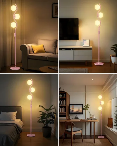 Miniatura 2 de Lightdot Lámpara de pie rosa regulable de 60 pulgadas, lámparas de pie de mediados de siglo con 3 bombillas G9 de 3000 K de color blanco cálido, 3