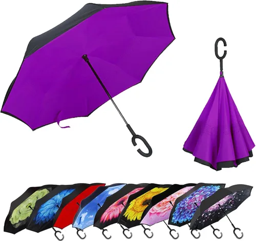 Miniatura 134 de MRTLLOA - Paraguas invertido de gran tamaño de 40/49/56 pulgadas - Sombrilla doble capa resistente al viento, con mango en forma de C y tamaño golf