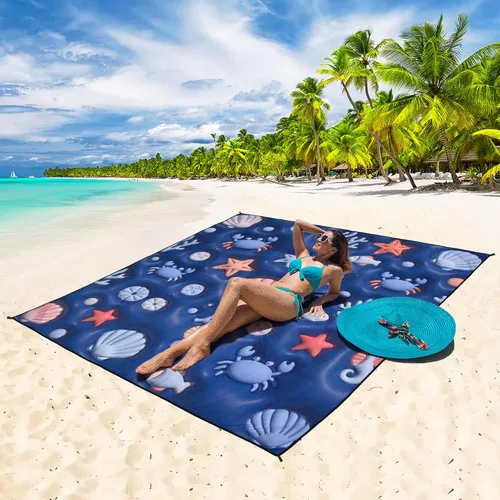 Miniatura 5 de WIWIGO Manta de playa impermeable a prueba de arena tapete de playa 79" X 83"/10'x9' para 2-8 adultos, de secado rápido, tapete de picnic al aire