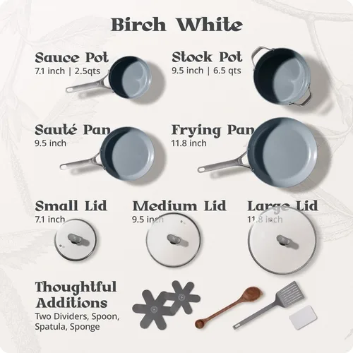 Miniatura 2 de Juego de utensilios de cocina de cerámica no tóxica de alta calidad, antiadherentes de triple capa, 12 ollas y sartenes con tapas, sin PFAS, apto