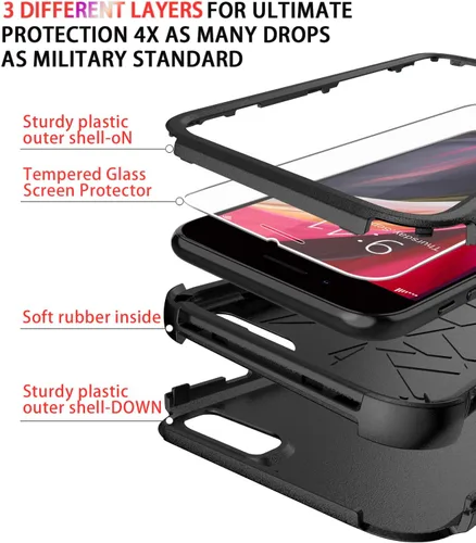 Miniatura 6 de Diverbox Funda diseñada para iPhone SE con protector de pantalla, resistente a los golpes, resistente a los golpes, para Apple iPhone se Phone Negro