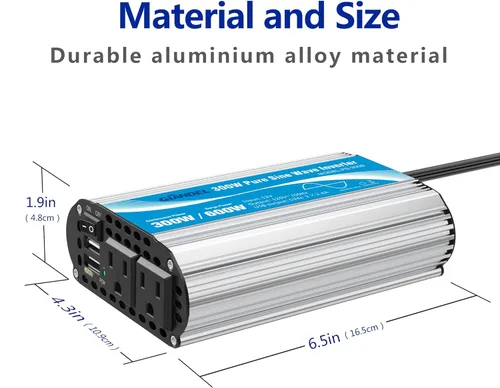 Miniatura 6 de GIANDEL Onda sinusoidal pura de 300 vatios con fusibles aprobados por UL, 12 V CC a 120 V CA, inversor de corriente para automóvil con USB-C PD 30 W