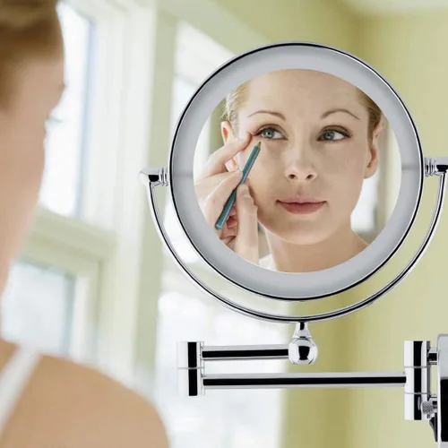 Miniatura 2 de Wall Mounted Lighted Vanity Mirror 8 Inch 1X/10X Magnifying Makeup Mirror Bathroom Magnifying Mirror Double Sided Swivel, Shaving Mirror Chrome