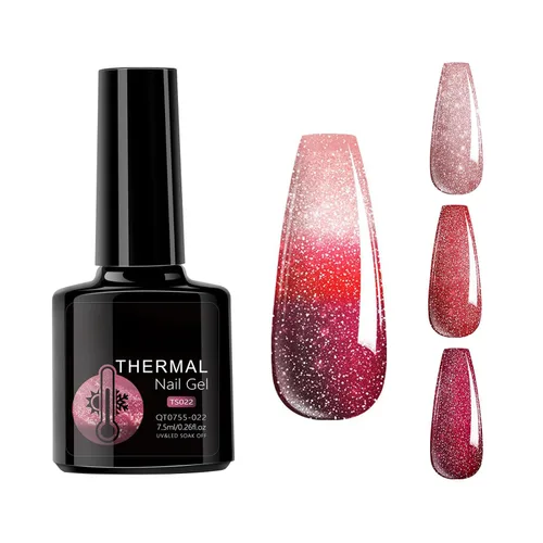 Miniatura 13 de Esmalte de uñas de gel que cambia de color de temperatura, esmalte de gel con purpurina, diseño holográfico de camaleón, diseño de arte de uñas