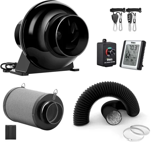 Miniatura 9 de iPower Ventilador de escape en línea de 4 pulgadas 195 CFM, filtro de carbono de aire con gancho, conducto flexible de 8 pies, colgador de cuerda