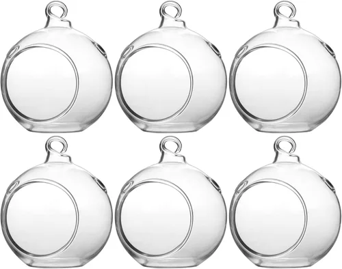 Miniatura 20 de WGV Globo de terrario colgante, ancho 5 pulgadas, altura 6 pulgadas, maceta de aire para suculentas, florero de vidrio transparente con parte