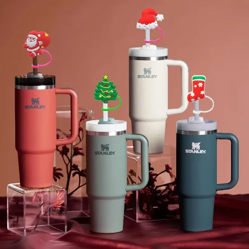 Miniatura 5 de 4 piezas de adornos para popote de Navidad, cubierta de popote Stanley de Amreich Christmas Stanley, vaso de 30 onzas y 40 onzas con asa, fundas