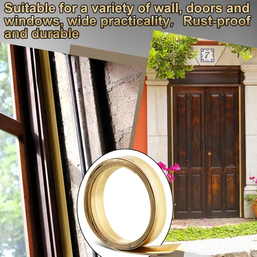 Miniatura 7 de Zonon Burlete de metal de latón de 1-1/4 pulgadas de ancho x 17.72 pies de largo, burlete de cobre para puerta antigua o ventana exterior con clavos