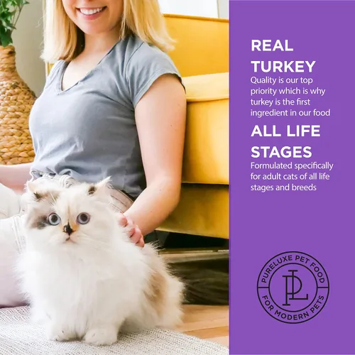 Miniatura 3 de PURELUXE Alimento para gatos sin granos y gluten, nutrición Elite para gatos adultos, pavo, para todas las etapas de la vida y razas, fabricado