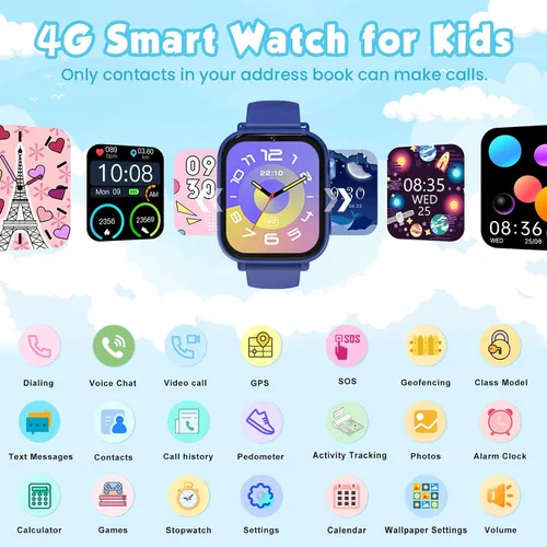 Miniatura 2 de MOKAST Reloj inteligente para niños y niñas, reloj para niños de 4 a 12 años, relojes con pantalla táctil con 15 juegos, cámara de video