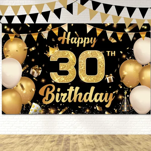 Miniatura 6 de Cartel de feliz cumpleaños 30 para patio, pancarta de feliz cumpleaños 30 en negro y rojo, decoración para mujeres y hombres, fondo grande de 30