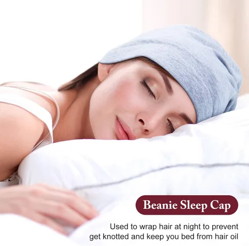 Miniatura 33 de 4 Pieces Satin Lined Beanie Cap Satin Sleep Lined Hat Slouchy Beanie Hat Night Silk Hair Cap for Women Men