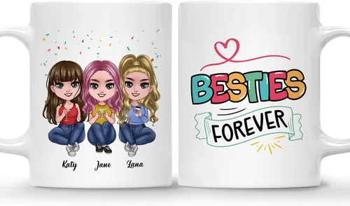 Miniatura 16 de Gossby Taza de café personalizada de la amistad, regalo personalizado Besites para mujeres con diseño de muñeca, nombre, cita – cumpleaños, Navidad