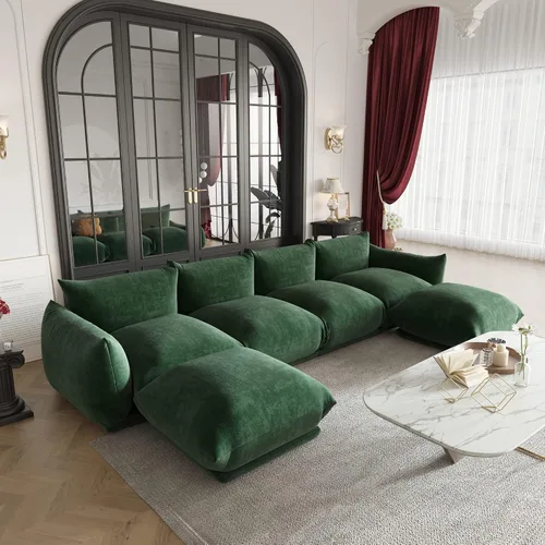 Miniatura 20 de JACH Otomana Cómoda de Estilo Moderno de Mediados de Siglo, Reposapiés de Sofá de Chenilla con Cojín Grueso, Muebles Taburete de 26" para Espacios