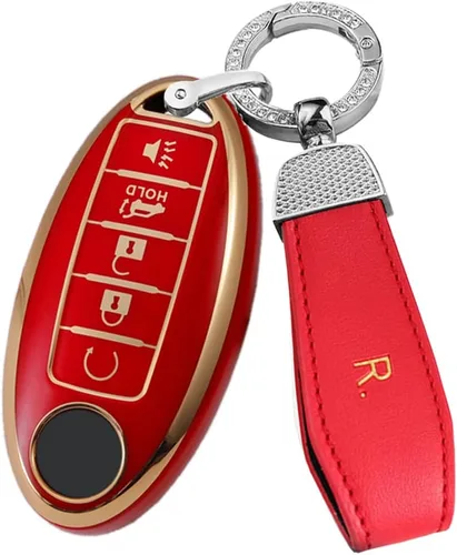 Miniatura 6 de ontto Protector de llavero de automóvil de 5 botones con llavero de TPU suave, borde dorado, guante para llaves Infiniti JX35 Q50 Q60 QX56 QX60 QX80