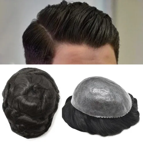 Miniatura 20 de LYRICAL HAIR Toupee for Men Human Hair Replacement System Injected Poly Skin Male Prothesis Durable PU Mens Hairpiece Wig 5"X7" #1 Jet Black 120%