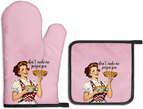 Don't Make Me Poison You - Divertidos guantes de horno y soportes para ollas, divertidos guantes de cocina retro para mujeres, regalos de amas de