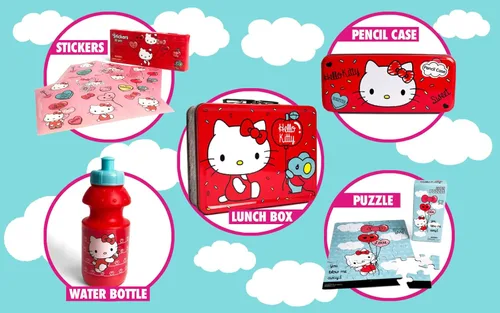 Miniatura 7 de Juego de regalo de Hello Kitty: caja de lata de almuerzo de Hello Kitty, botella de agua, rompecabezas, calcomanías y estuche para lápices.