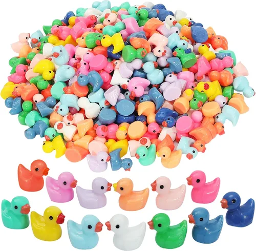 Rachan 260 piezas de mini patos en masa, figuras de pato de resina multicolor para jardín en miniatura, acuario, maceta, adorno, decoración para