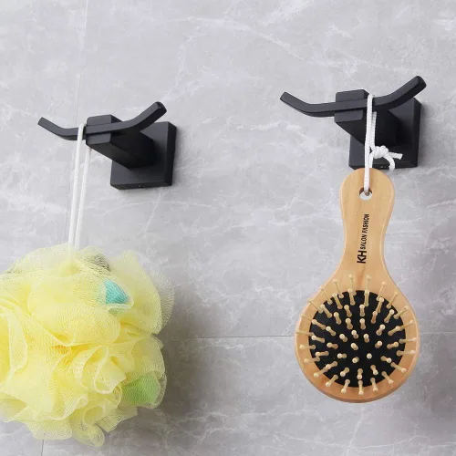 Miniatura 2 de GERZWY Gancho para ropa de baño, color negro mate, SUS 304, acero inoxidable, doble toalla/bata, gancho para ropa para baño, cocina, estilo hotelero