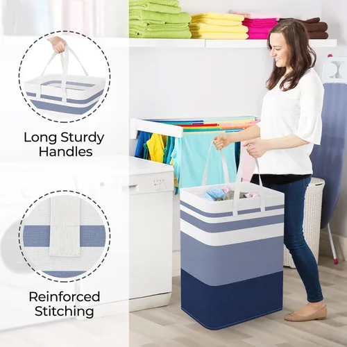 Miniatura 4 de StorageRight Cesta de lavandería plegable grande con asas de fácil transporte, cestas de ropa independientes para lavandería, dormitorio, ropa, Azul