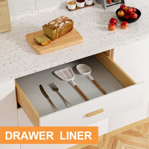 Miniatura 3 de Revestimientos de estantes para gabinetes de cocina Impermeables: Forro de cajón de 10 pulgadas de ancho gris claro - 10 pulgadas × 33 pies Papel