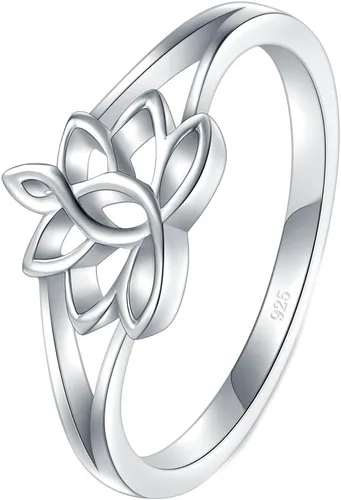 Miniatura 2 de BORUO Anillo de plata esterlina 925, flor de loto, yoga, alta resistencia al desgaste, ajuste cómodo, anillo de boda de 2mm