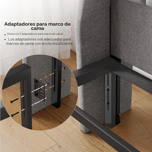 Miniatura 5 de ONBRILL Cabecero tapizado ergonómico de tamaño completo con estación de carga, cabeceros con respaldo de ala de lino con bolsillo de almacenamiento