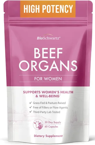 BioSchwartz Primal - Suplemento de órgano de carne de res para mujeres, 60 cápsulas, alimentado con pasto y criado en pastos, apoya la salud del
