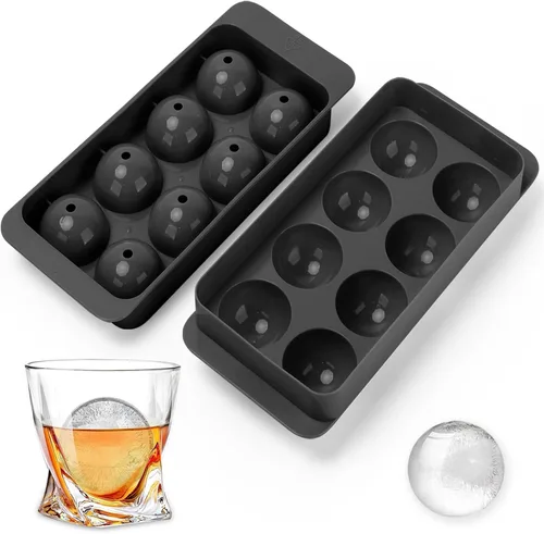 Miniatura 13 de Whiskey Ice Cubes Mold,2 x 8 PCS x 1.8 inch Whiskey Ice Cubes,Circle Ice Cube Tray with Lid and Bin,Sphere Ice Ball Maker Mold,Round Ice Cube Mold