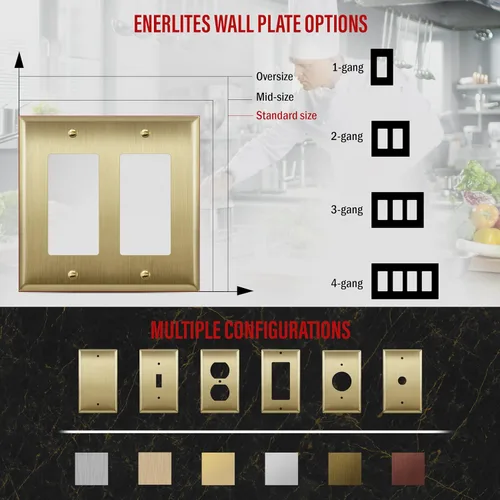 Miniatura 5 de ENERLITES Placa de pared metálica decorativa para receptáculo o interruptor, acero inoxidable 201, resistente a la corrosión, tamaño 2-Gang 4.50" x