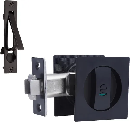 Dontay Cerradura de indicadores codificados por color para puerta de bolsillo, cerradura de manijas de privacidad (cama/baño), fondo de 2-3/8 Negro