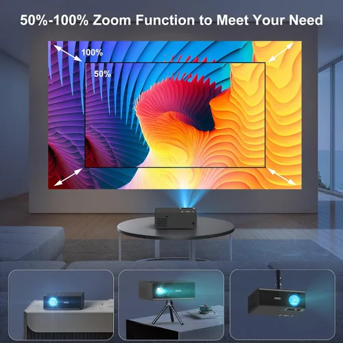 Miniatura 8 de 【28000 lúmenes de alta luminosidad】Proyector con WiFi 5G y Bluetooth, proyector de cine al aire libre mejorado compatible con 4K, zoom máximo