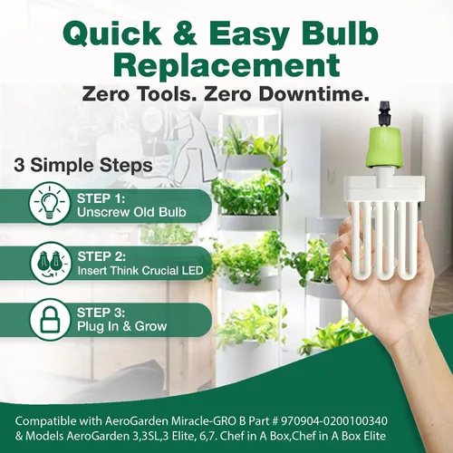 Miniatura 5 de 4 bombillas de cultivo compatibles con Miracle-GRO AeroGarden B Grow Bulb, parte # 970904-0200,100340 y modelos AeroGarden 3,3SL, 3 Elite, 6,7, Chef