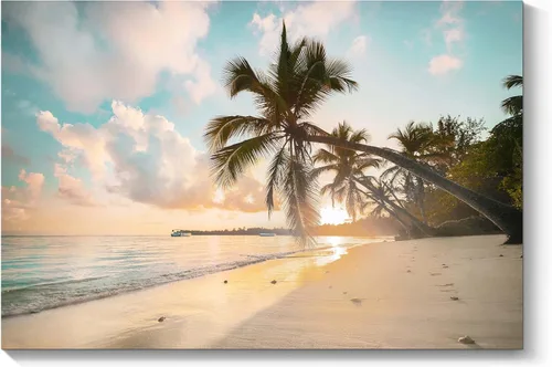 Miniatura 10 de Lienzo decorativo para pared, diseño de palmeras en la playa con temática de paisaje marino tropical moderno, impresión fotográfica sobre lienzo