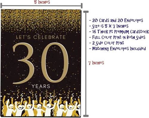 Miniatura 5 de Elcer Invitaciones para fiesta de cumpleaños número 30 Celebración de 30 años Feliz aniversario 5 x 7 Negro y dorado Estilo de relleno