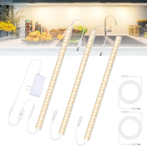 Miniatura 14 de Luz bajo gabinete, luz LED de armario de 12 pulgadas con enchufe y función de memoria, blanco frío 6000K, súper delgada regulable para banco