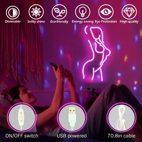 Miniatura 2 de Letreros de neón para dama regulables, letreros de neón LED para dama, letrero decorativo, luces de neón para mujeres para dormitorio, bar, cueva