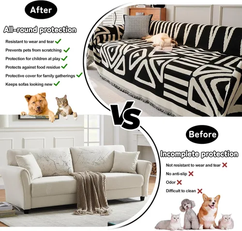 Miniatura 7 de Handontime - Funda de sofá de felpilla para perros y mascotas, estilo bohemio, sofá modular en forma de L, sofá 3 cojines, 71 x 118 pulgadas, negro