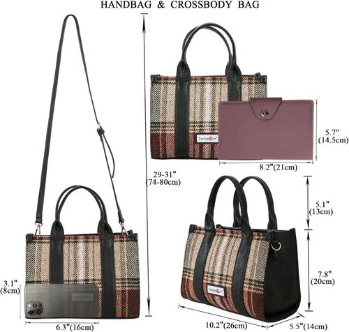 Miniatura 5 de Bolso a cuadros para mujer, bolso a cuadros con asa superior, bolsa de trabajo, bolsa de hombro cruzada para viajes de oficina